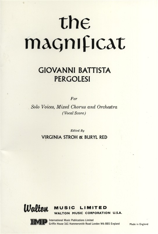 Giovanni Pergolesi: The Magnificat (Vocal Score)