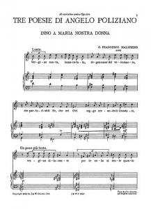 Malipiero: Three Poesie Di Angelo Poliziano for High Voice with Piano acc.