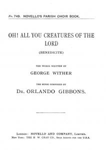 Orlando Gibbons: Oh! All You Creatures Of The Lord (Hymn) Satb/Organ