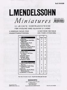 Mendelssohn: 15 Miniatures For Violin And Piano Vol.1