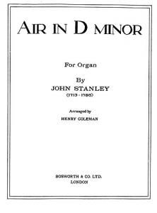 John Stanley: Suite In D For Organ