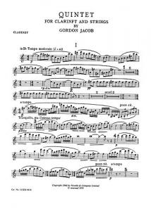 Jacob: Quintet For Clarinet And Strings Study Score