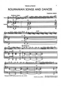 Yasha Krein: Roumanian Songs And Dances (Violin/Piano)