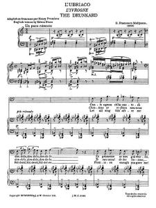 Malipiero: The Drunkard From Sette Canzoni (L'ubriaco) for Baritone Solo with P