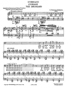 Malipiero: The Drunkard From Sette Canzoni (L'ubriaco) for Baritone Solo with P