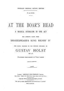 Gustav Holst: At The Boar's Head (Vocal Score)