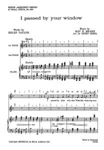 May H. Brahe: I Passed By Your Window (2pt/Piano)
