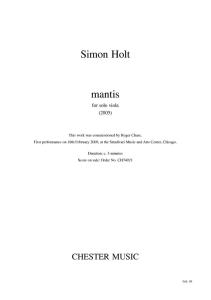 Simon Holt: Mantis (Solo Viola)