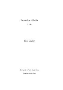 Paul Mealor: Aurora Lucis Rutilat