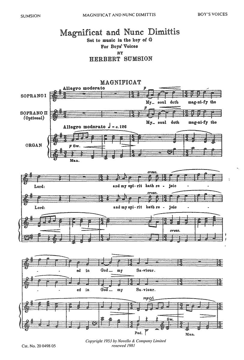 Herbert Sumsion: Magnificat And Nunc Dimittis In G (Boys Voices)