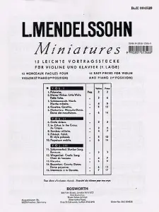 Mendelssohn: 15 Miniatures For Violin And Piano Vol.1