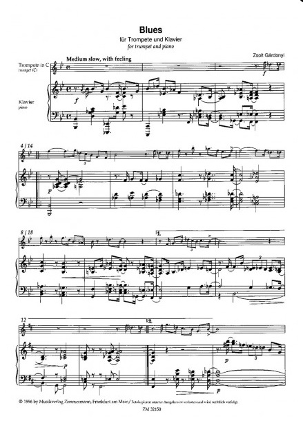 Grdonyi, Zsolt - Blues fr Trompete in C (oder B) und Klavier