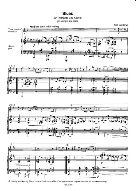 Gárdonyi, Zsolt - Blues für Trompete in C (oder B) und Klavier