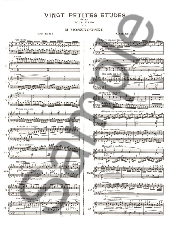 Moszkowski: 20 Petites tudes Op91 Volume 1 Piano