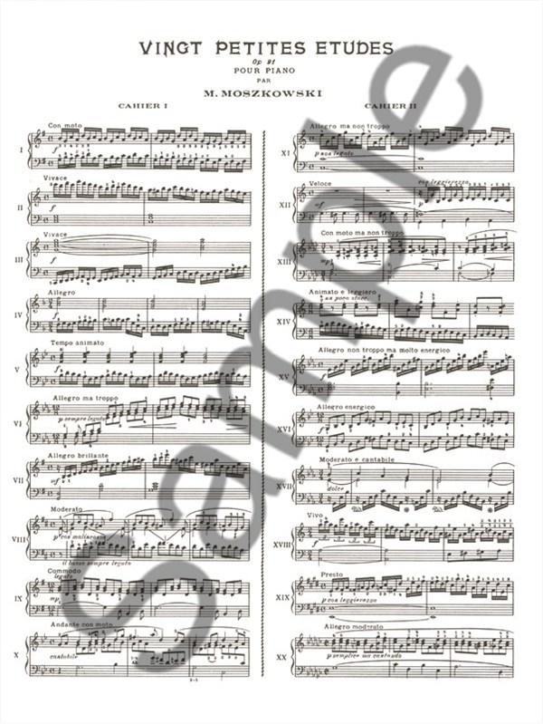 Moszkowski: 20 Petites Études Op91 Volume 1 Piano
