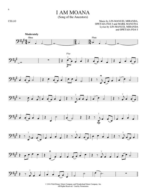 Play-Along: Moana - Cello (Book/Online Audio)