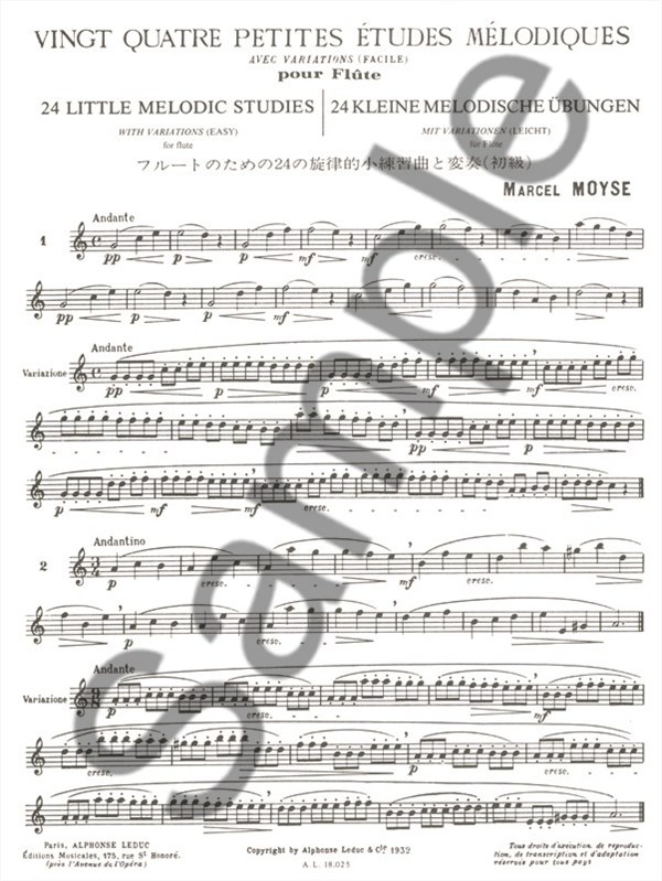 Moyse M: 24 Petites Études Mélodiques Avec Variations Flute Traversière