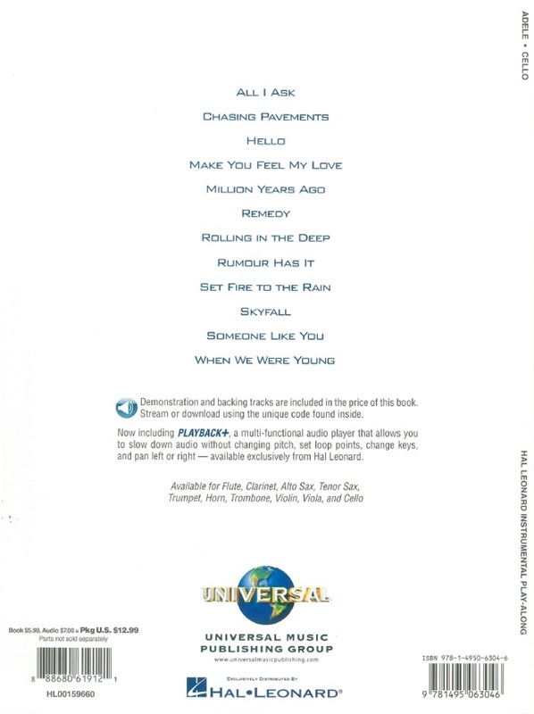 Hal Leonard Instrumental Play-Along: Adele - Cello (Book/Online Audio)