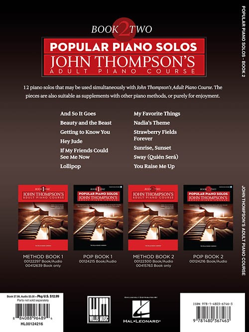 Popular Piano Solos: John Thompson's Adult Piano Course - Book 2 (Book/Online Au