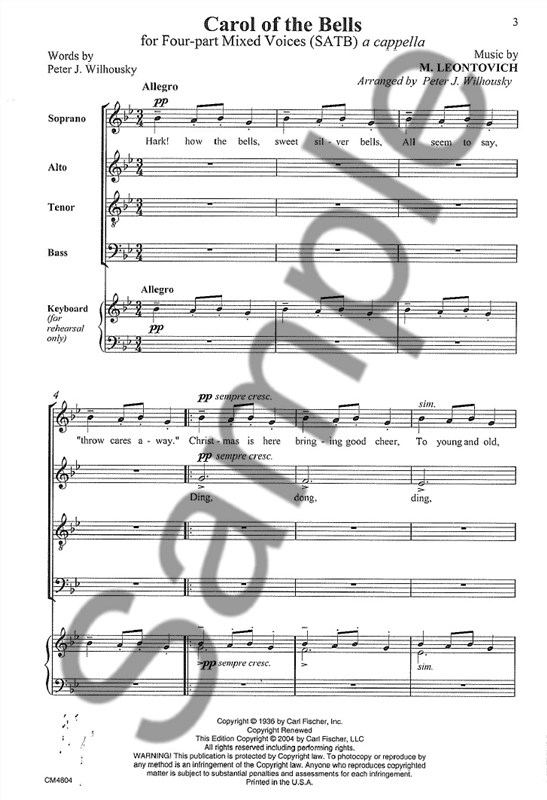 Mykola Leontovich: Carol Of The Bells (SATB)