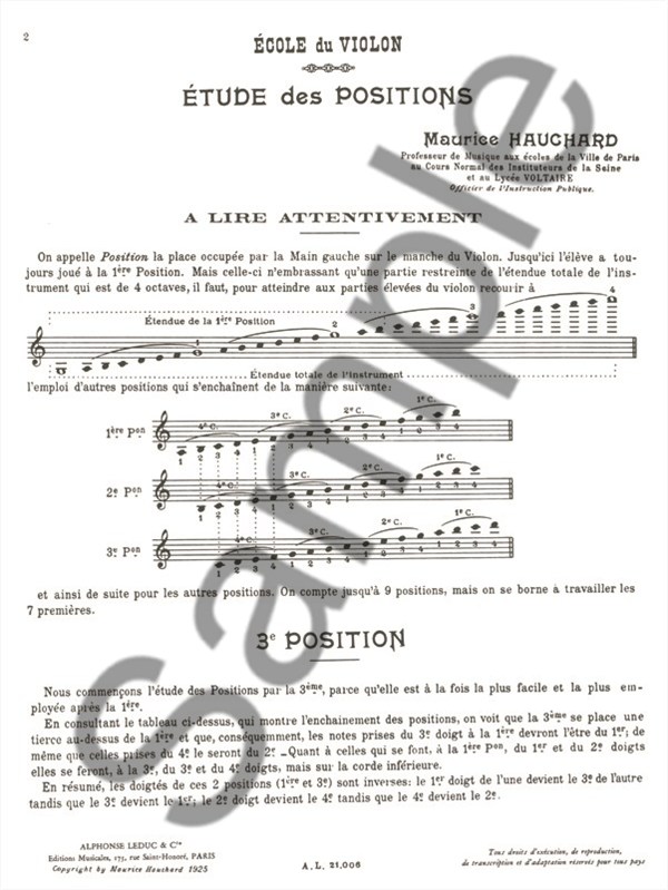 Hauchard: Étude Des Positions Volume 1 Violon