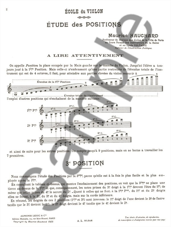 Hauchard: tude Des Positions Volume 1 Violon