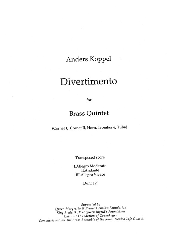 Anders Koppel: Divertimento for Brass Quintet
