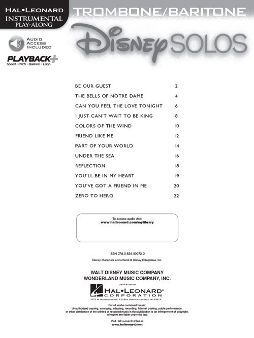 Disney Solos (Trombone Or Baritone)