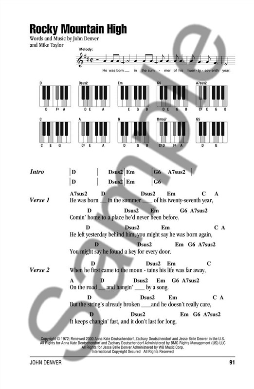 John Denver: Piano Chord Songbook