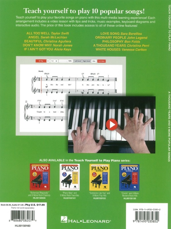 Teach Yourself To Play Piano Songs: A Thousand Years And 9 More Popular Songs