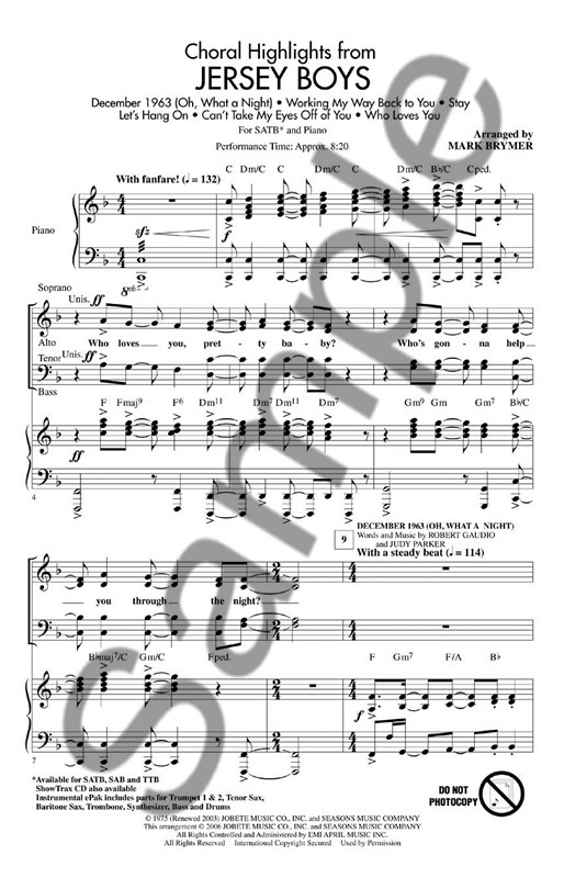 Jersey Boys (Choral Highlights) - SATB