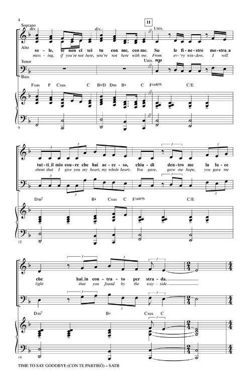 Andrea Bocelli/Sarah Brightman: Time To Say Goodbye (Con Te Partiro)- SATB/Piano