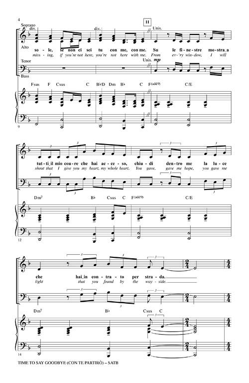 Andrea Bocelli/Sarah Brightman: Time To Say Goodbye (Con Te Partiro)- SATB/Piano