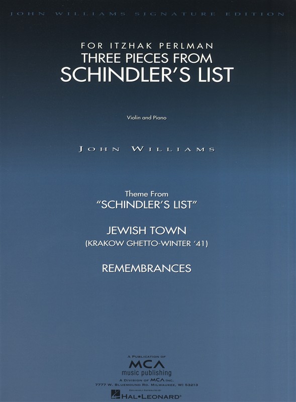 John Williams: Three Pieces From Schindler's List (Violin/Piano)
