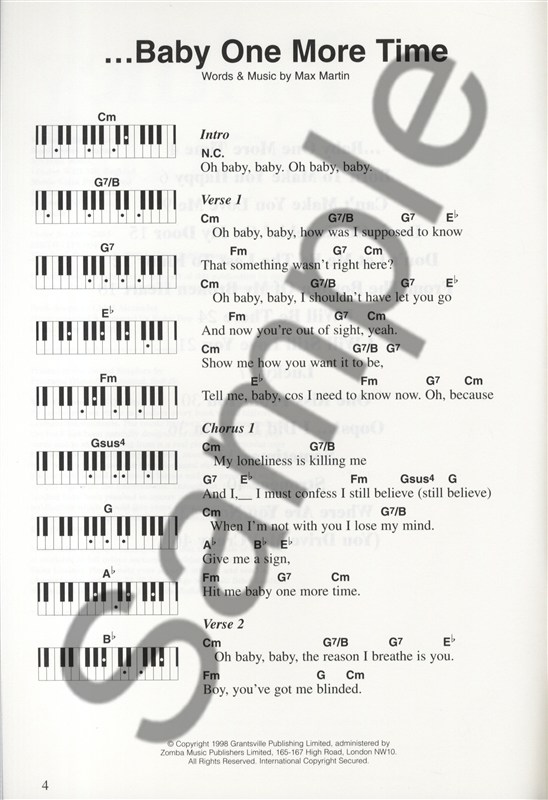 Keyboard Chord Song Book: Britney Spears