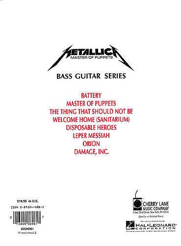 Play It Like It Is Bass: Metallica - Master Of Puppets