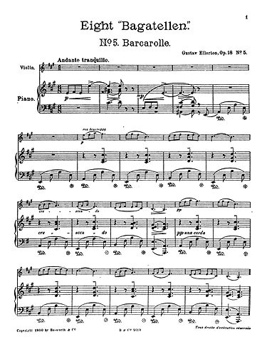 Gustav Ellerton: Barcarolle For Violin And Piano Op.18 No.5