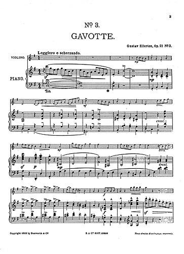 Gustav Ellerton: Gavotte For Violin And Piano Op.21 No.3