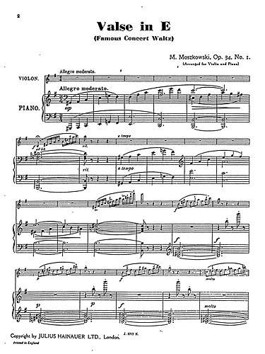 Moritz Moszkowski: Waltz In E For Violin And Piano Op.34 No.1