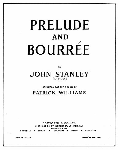 John Stanley: Prelude And Bourree