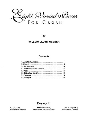 W.S. Lloyd Webber: Eight Varied Pieces For Organ