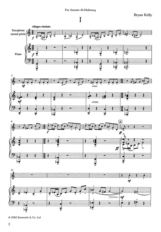 Bryan Kelly: Sonatina For E Flat Saxophone And Piano