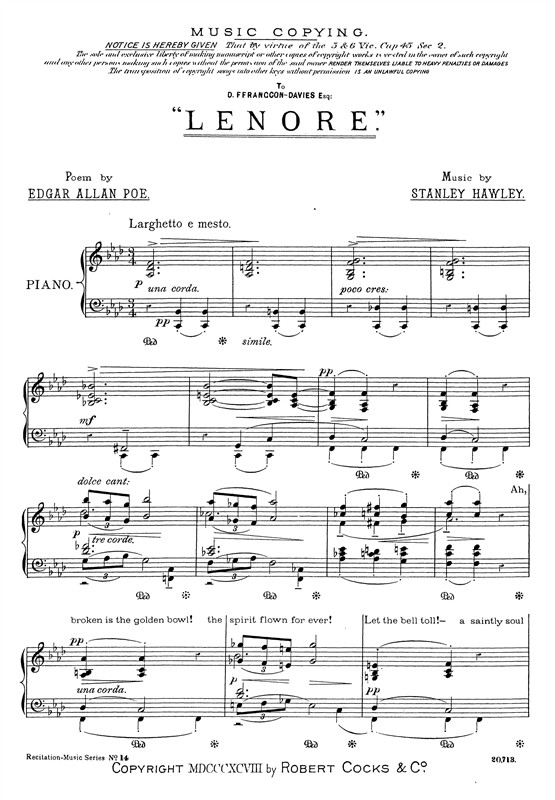 Hawley, S Lenore Recitation Piece No.14 Speaker And Piano