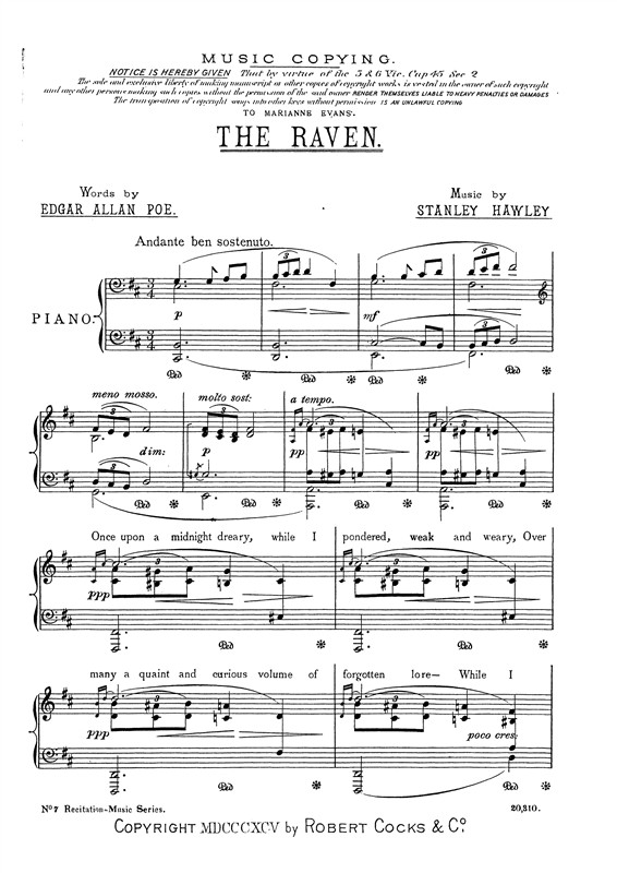 Hawley,S The Raven Recitation Piece No.7 Speaker And Piano