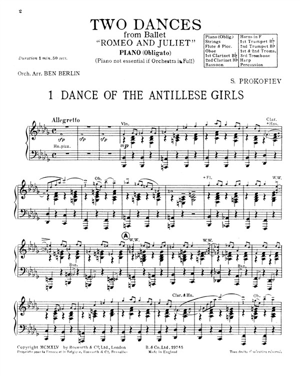 Sergei Prokofiev: Two Dances From Romeo And Juliet Ballet Suite No.2 (Score And