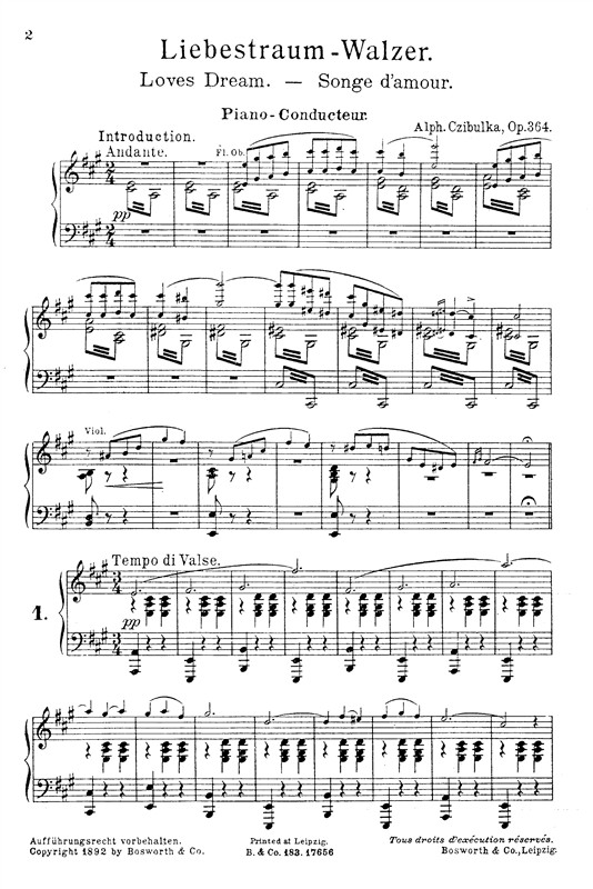 Czibulka, A Loves Dream Liebestraum Waltz Op.364 Orch Pf Sc/Pts