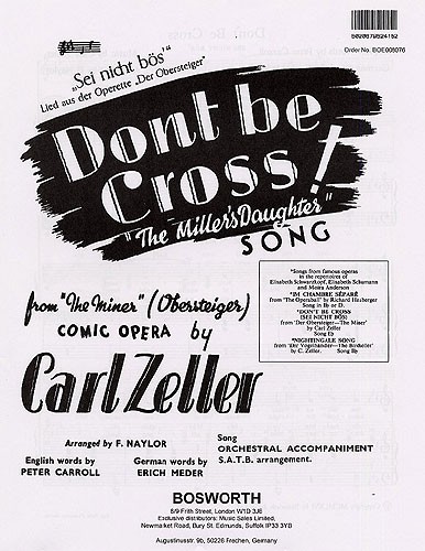 Carl Zeller: Don't Be Cross (Sei Nicht Bos)
