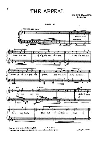 Goossens Three Songs Op. 26 String Quartet Accompaniment Pts