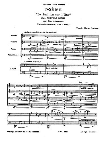 Timothy Mather Spelman: Poeme 'Le Pavillon Sur L'eau' (Miniature Score)