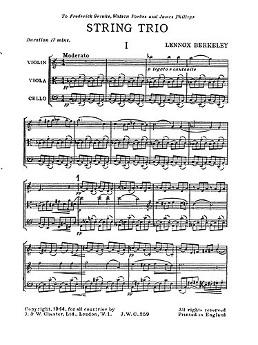 Lennox Berkeley: String Trio Op.19 (Score)